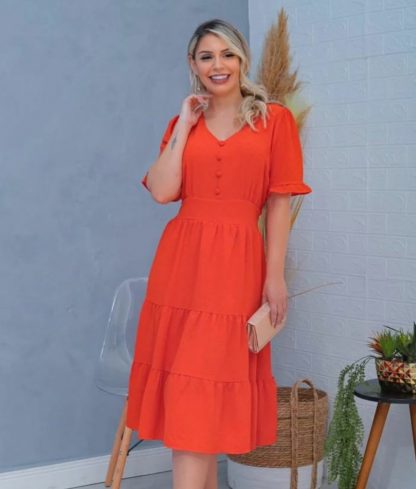 Vestido Feminino Moda Ótimo Caimento - Laranja - GG