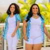 Conjunto Feminino Kimono e Blusa Moda Verão até o Plus Size - Azul e Branco - G4