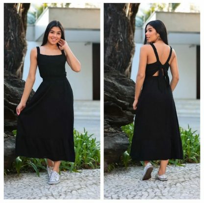 Vestido Infantil Juvenil Menina Longo Midi Moda - Preto - 16