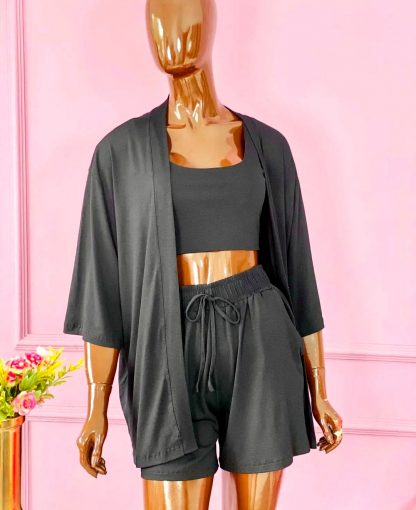 Conjunto Feminino Kimono Quimono Short Cropped Verão - Preto - Unico (38-42)