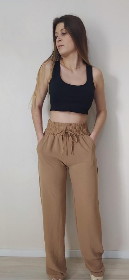 Calça Wide Leg Pantalona Feminina Moda - Nude - GG(46)