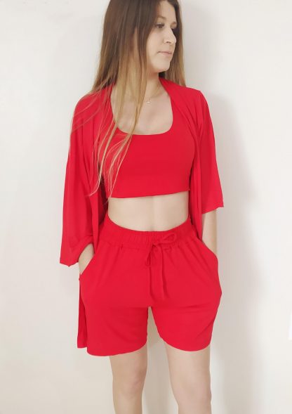 Conjunto Feminino Kimono Quimono Short Cropped Verão - Vermelho - Unico (38-42)