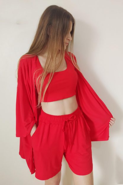 Conjunto Feminino Kimono Quimono Short Cropped Verão