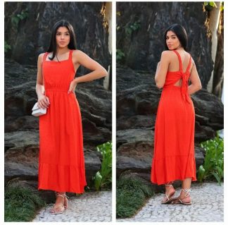 Vestido Infantil Juvenil Menina Longo Midi Moda - Vermelho - 16