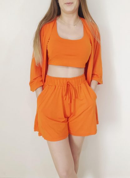 Conjunto Feminino Kimono Quimono Short Cropped Verão - Laranja - Unico (38-42)