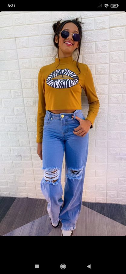 Calça Wide Leg Jeans Infantil Juvenil Menina
