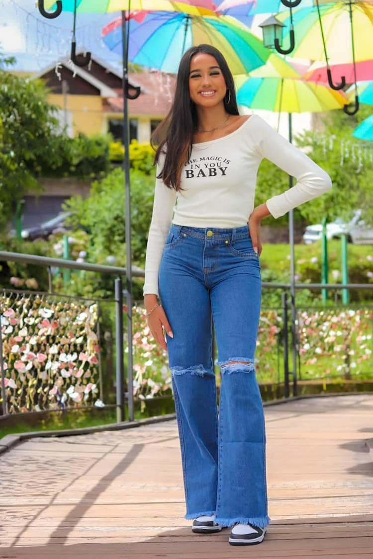 Calça Wide Leg Jeans Infantil Juvenil Menina - Azul Marinho com Cinto - 16