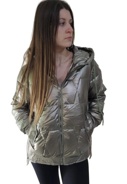 Jaqueta Metalizada Puffer Puf Bobojaco Gominho Feminina - Dourado(com capuz) - GG-44-46