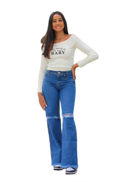 Calça Wide Leg Jeans Infantil Juvenil Menina - Azul Marinho com Cinto - 16