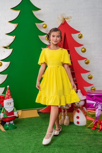 Vestido Infantil Menina Festa Tule Natal - Amarelo - 16
