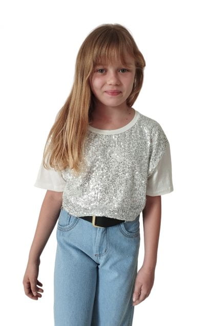 Blusa Cropped Menina Infantil Juvenil Paête Brilho Festa