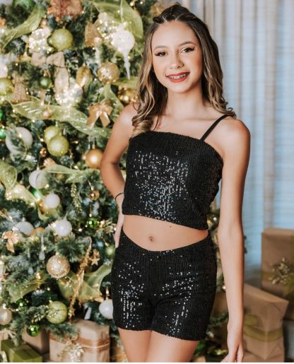 Conjunto Paete Brilho Juvenil Menina Festa Natal Ano Novo