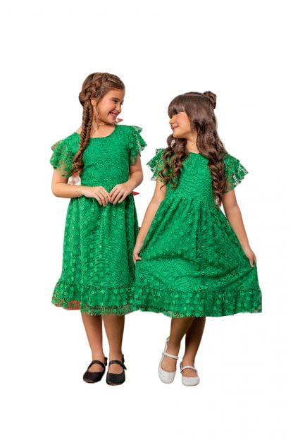 Vestido Infantil Menina Festa Tule Natal - Verde - 16