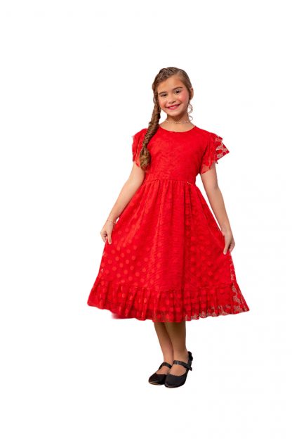 Vestido Infantil Menina Festa Tule Natal - Vermelho - 16