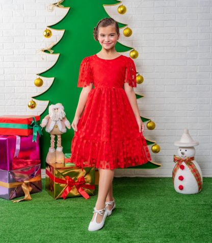 Vestido Infantil Menina Festa Tule Natal