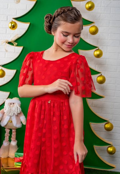 Vestido Infantil Menina Festa Tule Natal