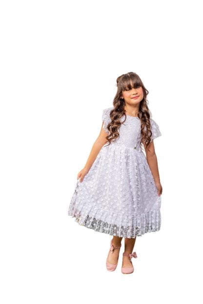 Vestido Infantil Menina Festa Tule Natal - Branco - 16